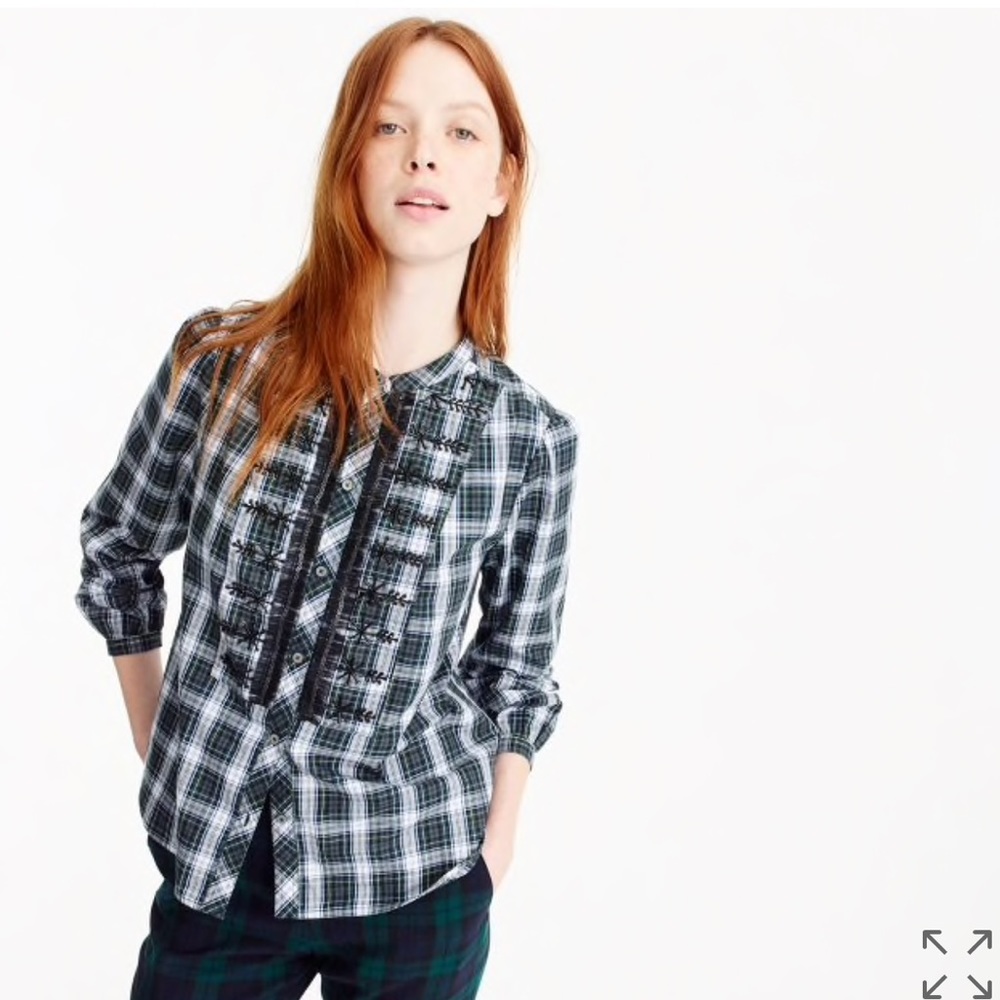 JCrew Tall embellished shirt in forest tartan